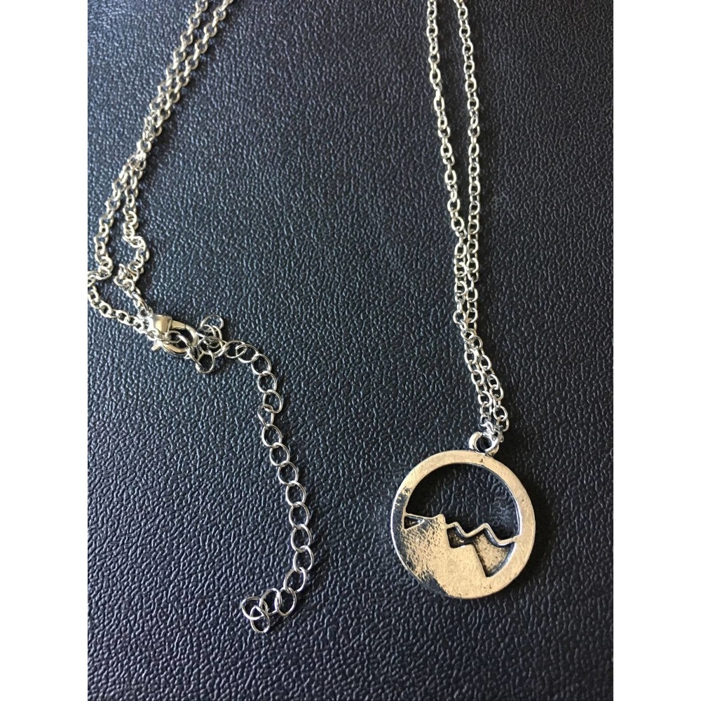 Mountain Range Pendant Circle Necklace Silver Alloy Necklace Gift Present